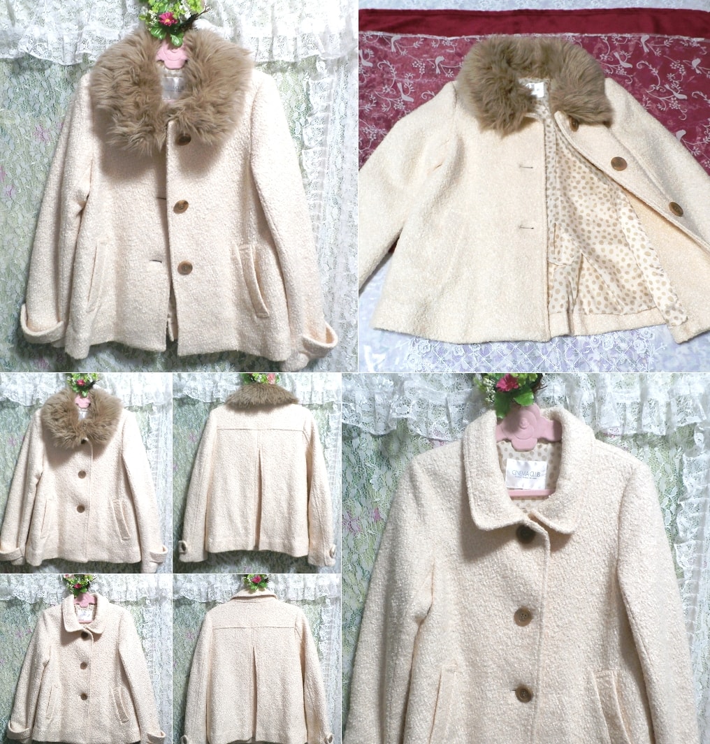 عباءة معطف دافئ منفوش باللون الأبيض الزهري, معطف, معطف بشكل عام, حجم م