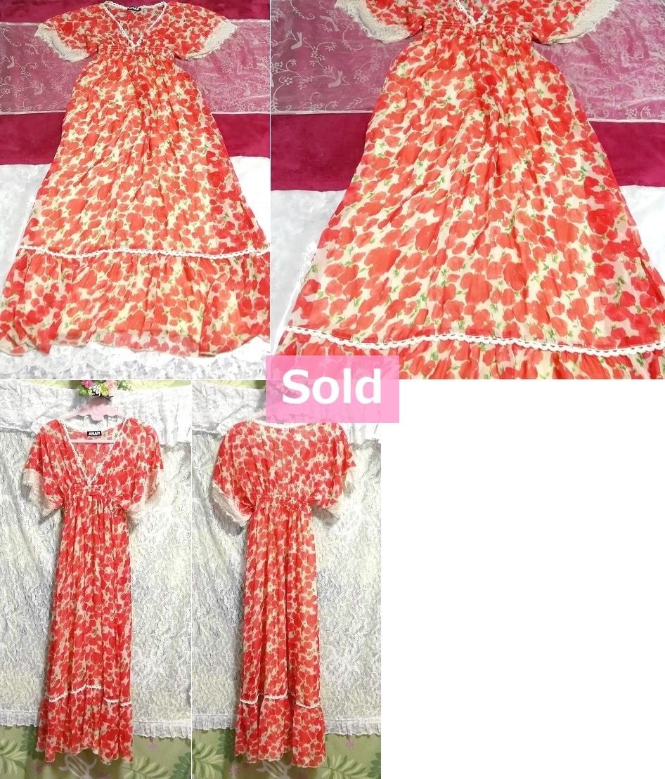Red apple pattern long chiffon dress maxi dress / dress / long skirt Chiffon dress red apple pattern maxi / onepiece / long skirt