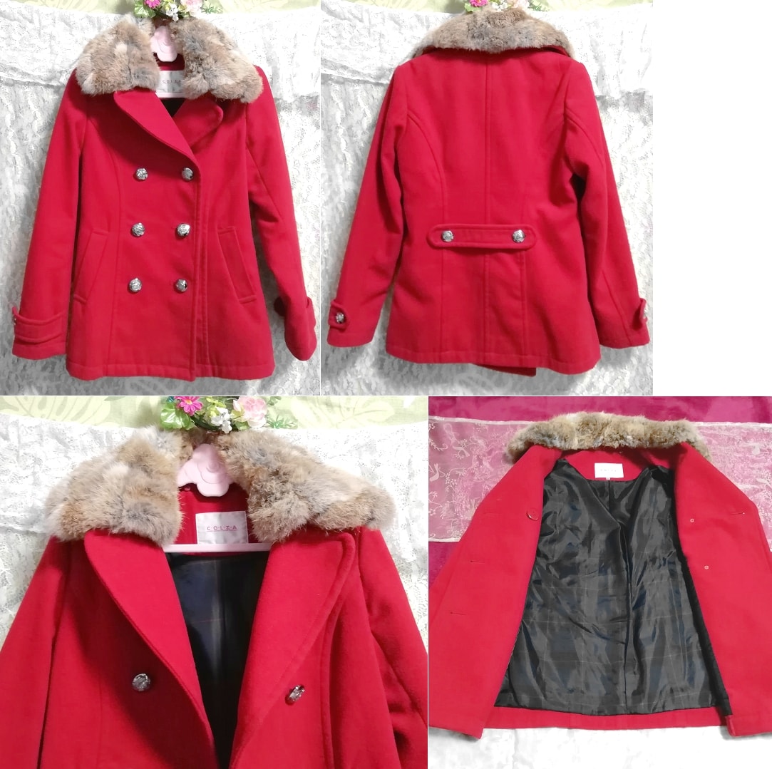 Prendas de abrigo de capa de abrigo largo de piel de conejo de lino rojo, abrigo, pelo, pelo, conejo