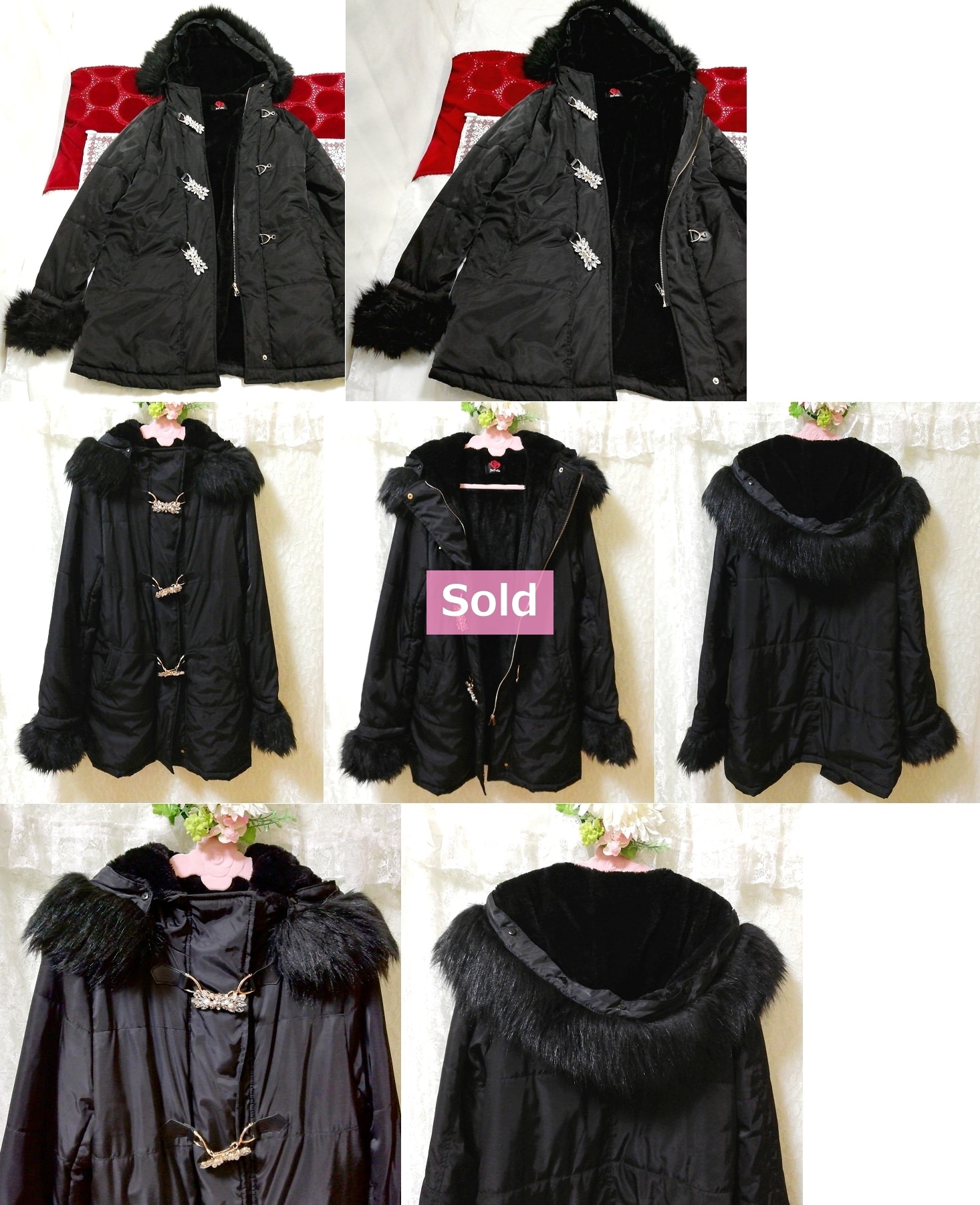 DaTuRa Hermoso abrigo negro con capucha y botones Abrigo negro con capucha y botones