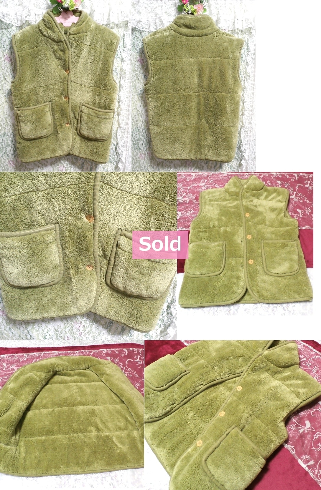 黄緑山吹色のフワフワあったかベスト/羽織 Yellow green Yamabuki color fluffy vest, レディースファッション, ベスト, Mサイズ
