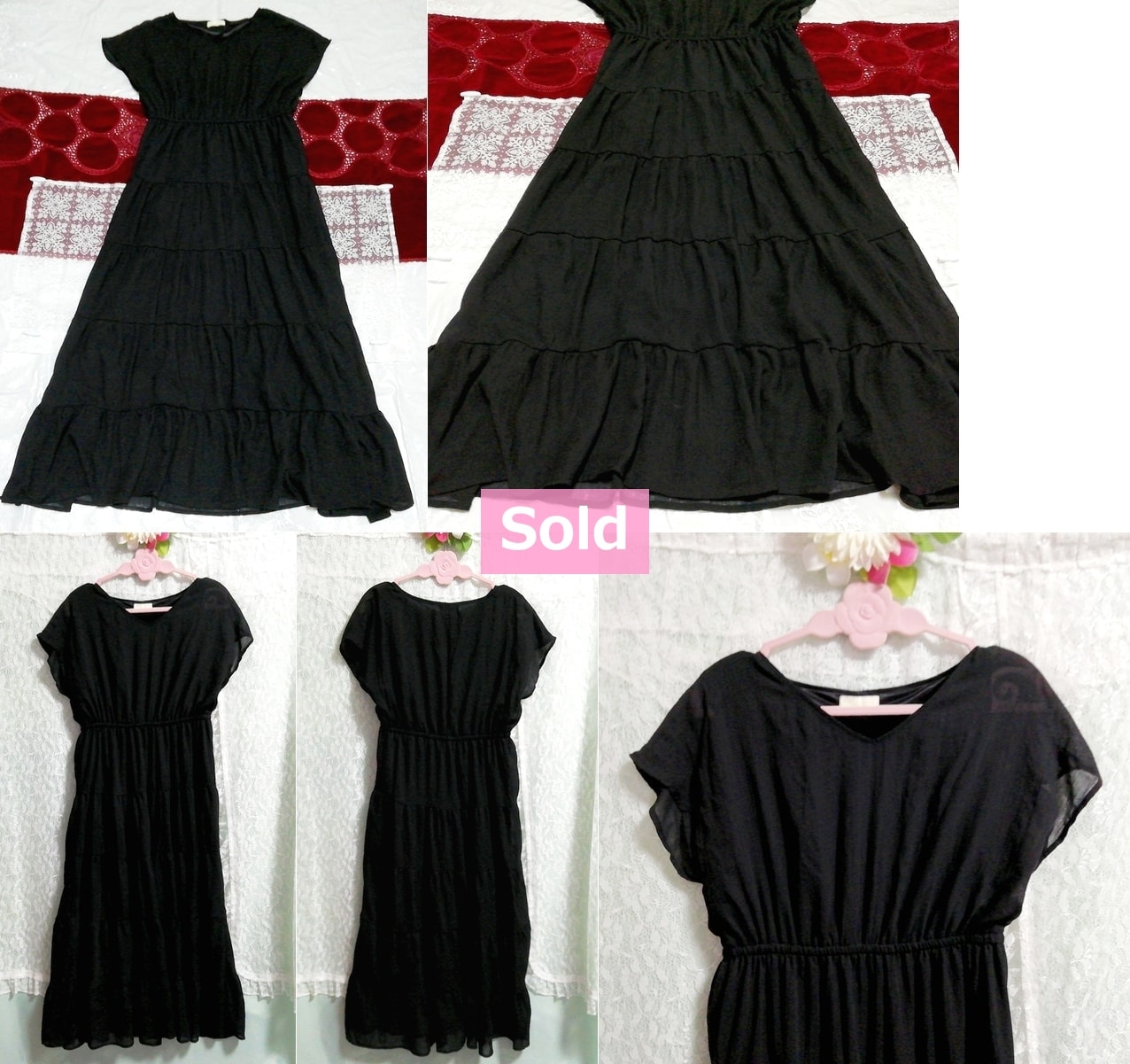 黒フレアマキシワンピース Black flare maxi dress