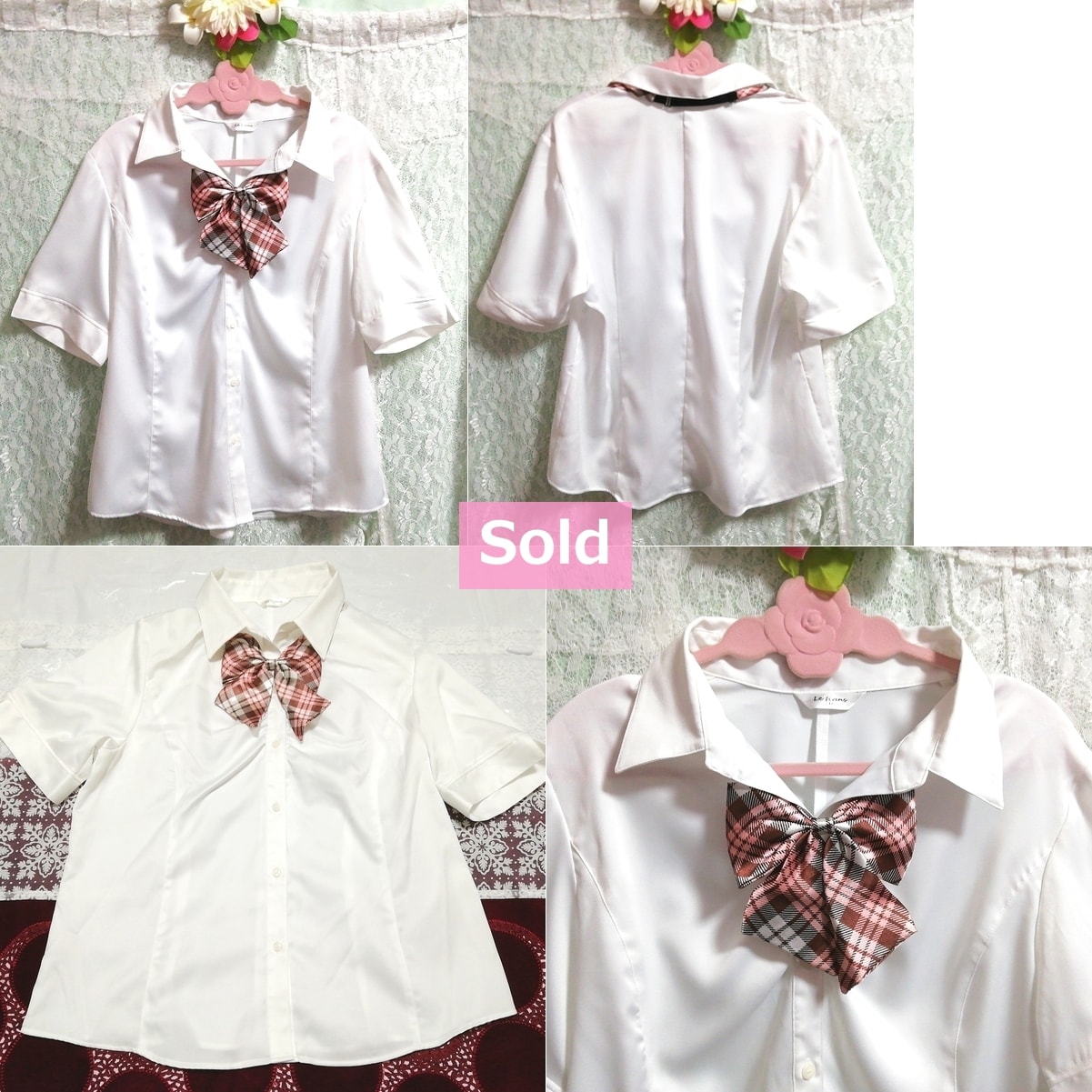 Schoolgirl uniform cosplay shirt with ribbon, tunic & short sleeves & medium size