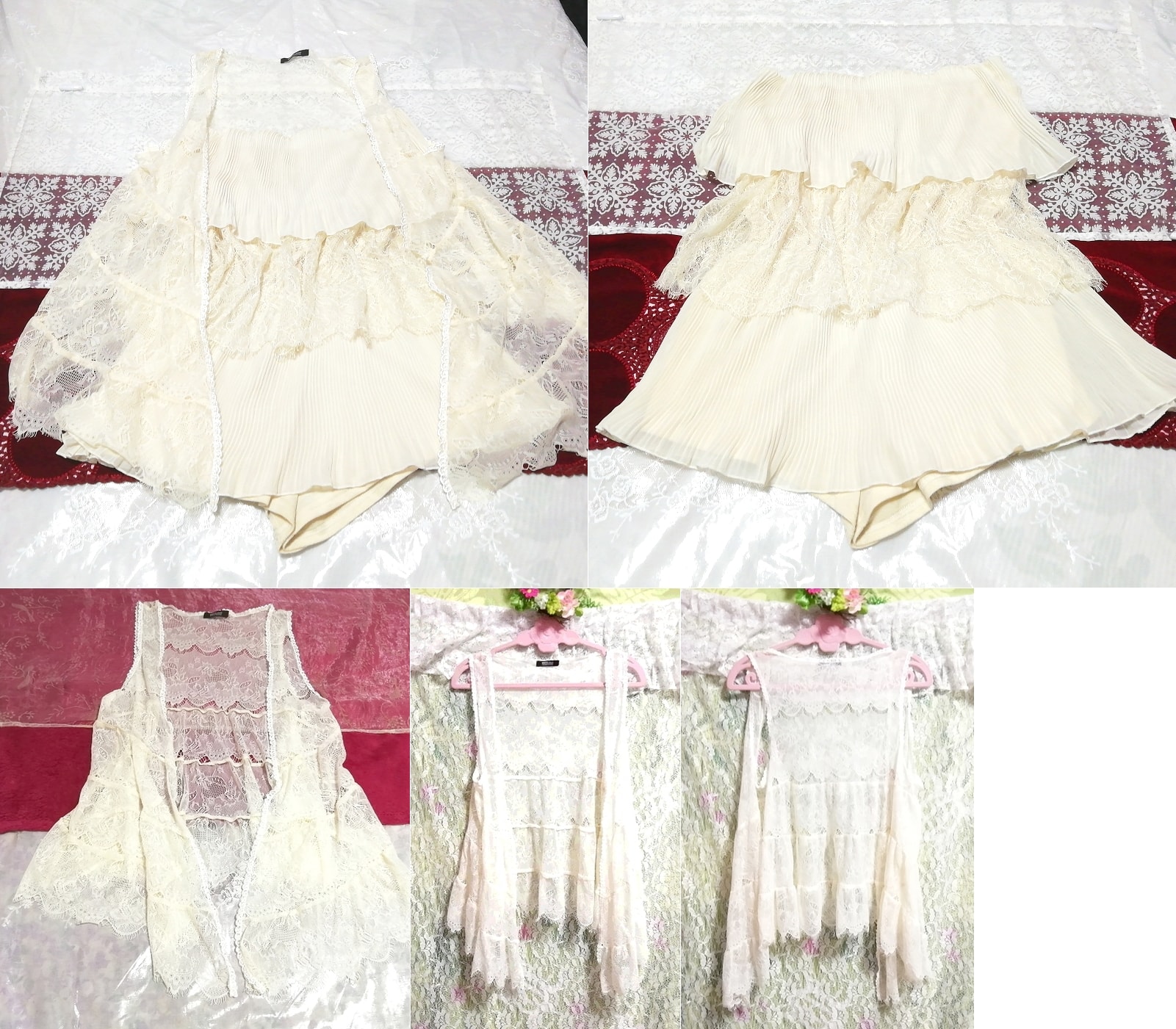 フローラルホワイトレースネグリジェ ガウン ベビードールキュロット 2P Floral white lace negligee gown camisole culotte dress, レディースファッション, ショートパンツ, Mサイズ