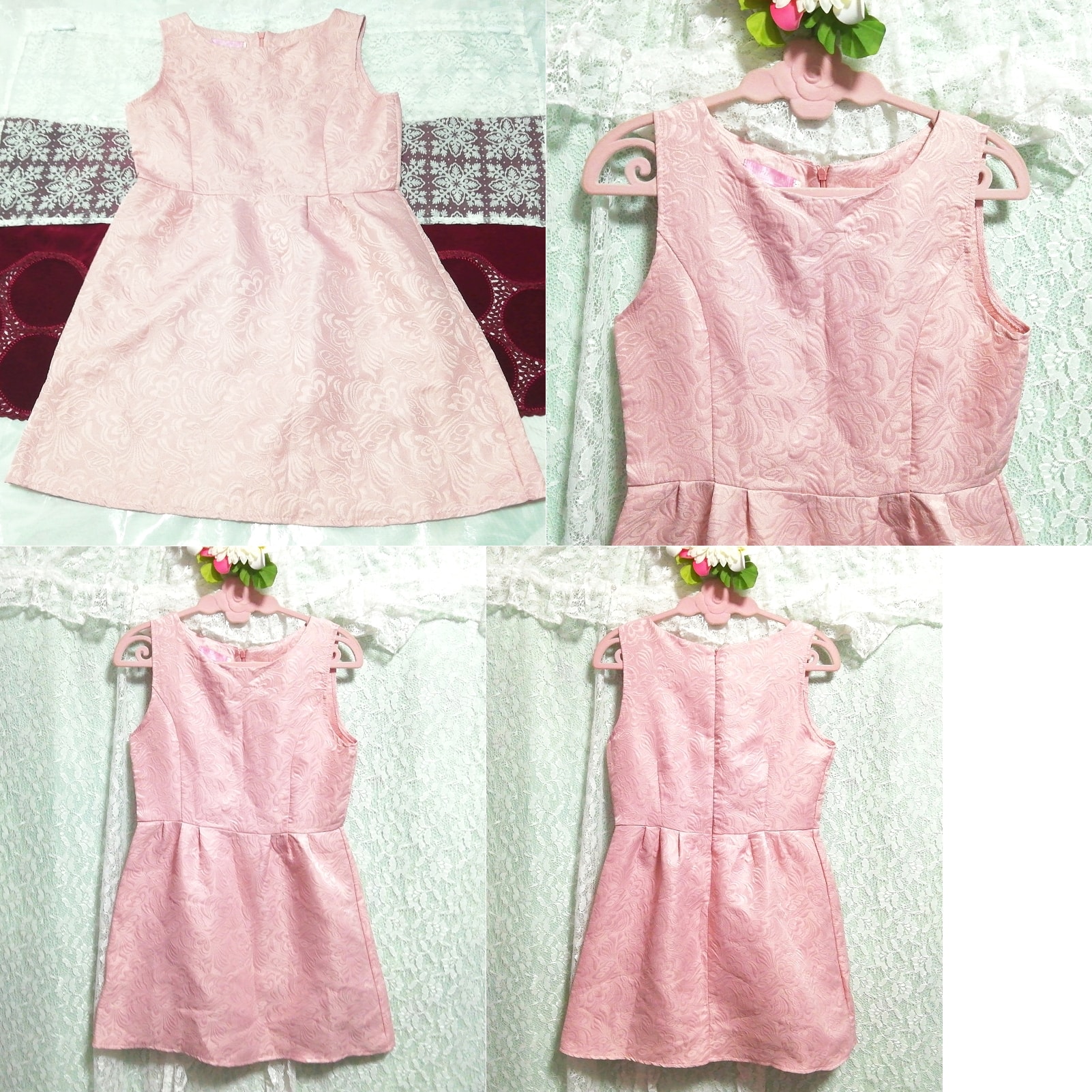 Rosa ärmelloses Minirock-Negligé-Nachthemdkleid, Tunika, ärmellos, ärmellos, Größe m