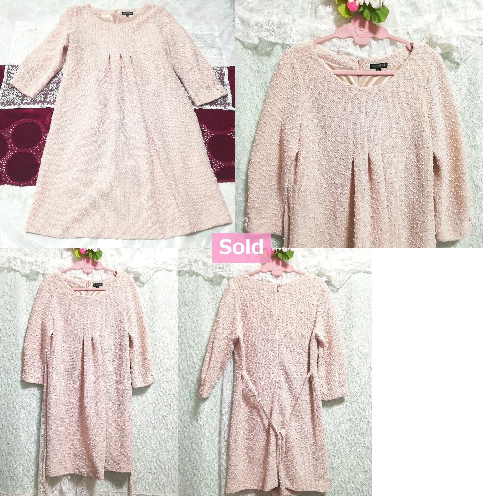 pink knit tunic negligee nightgown dress, tunic, long sleeve, m size