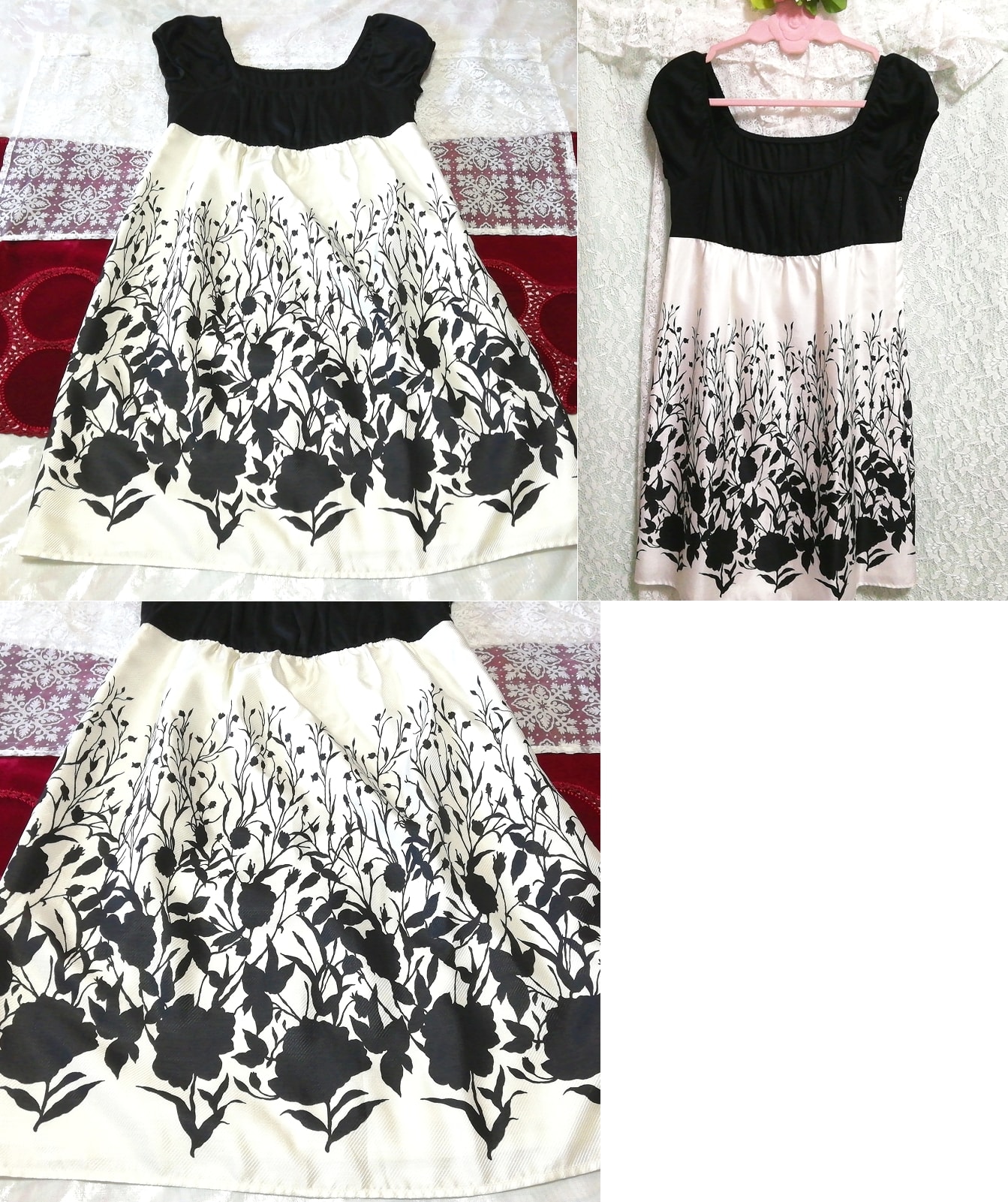 흑백 컷아웃 패턴 민소매 튜닉 네글리제 나이트가운 나이트웨어 드레스, 튜닉, 소매 없는, 소매 없는, m 사이즈