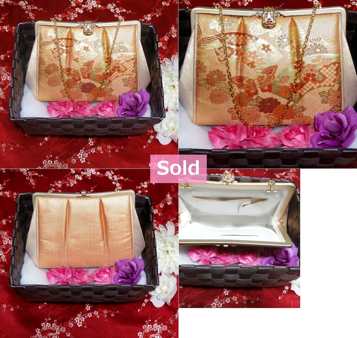 금색과 빨간색 / 일본식 일본식 기모노 가방 가방 일본식 기모노 가방