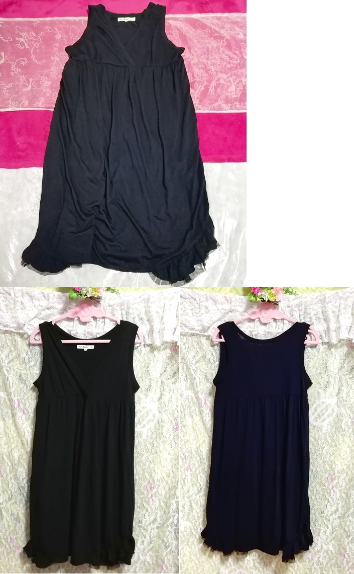 Black ruffle negligee nightgown tunic sleeveless dress, knee length skirt, m size