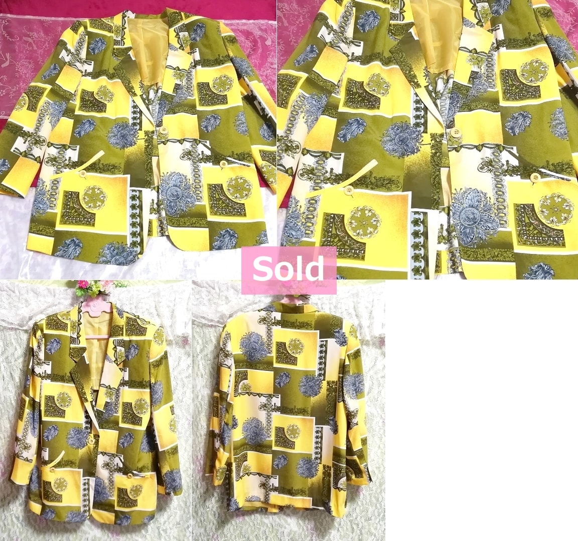 Hergestellt in Japan, gelber Ethno-Muster, glatter und dünner Haori-Cardigan, Frauenmode, Strickjacke, Größe m