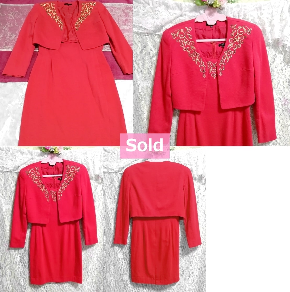 Made in Japan red onepiece dress and jacket embroidery suit set