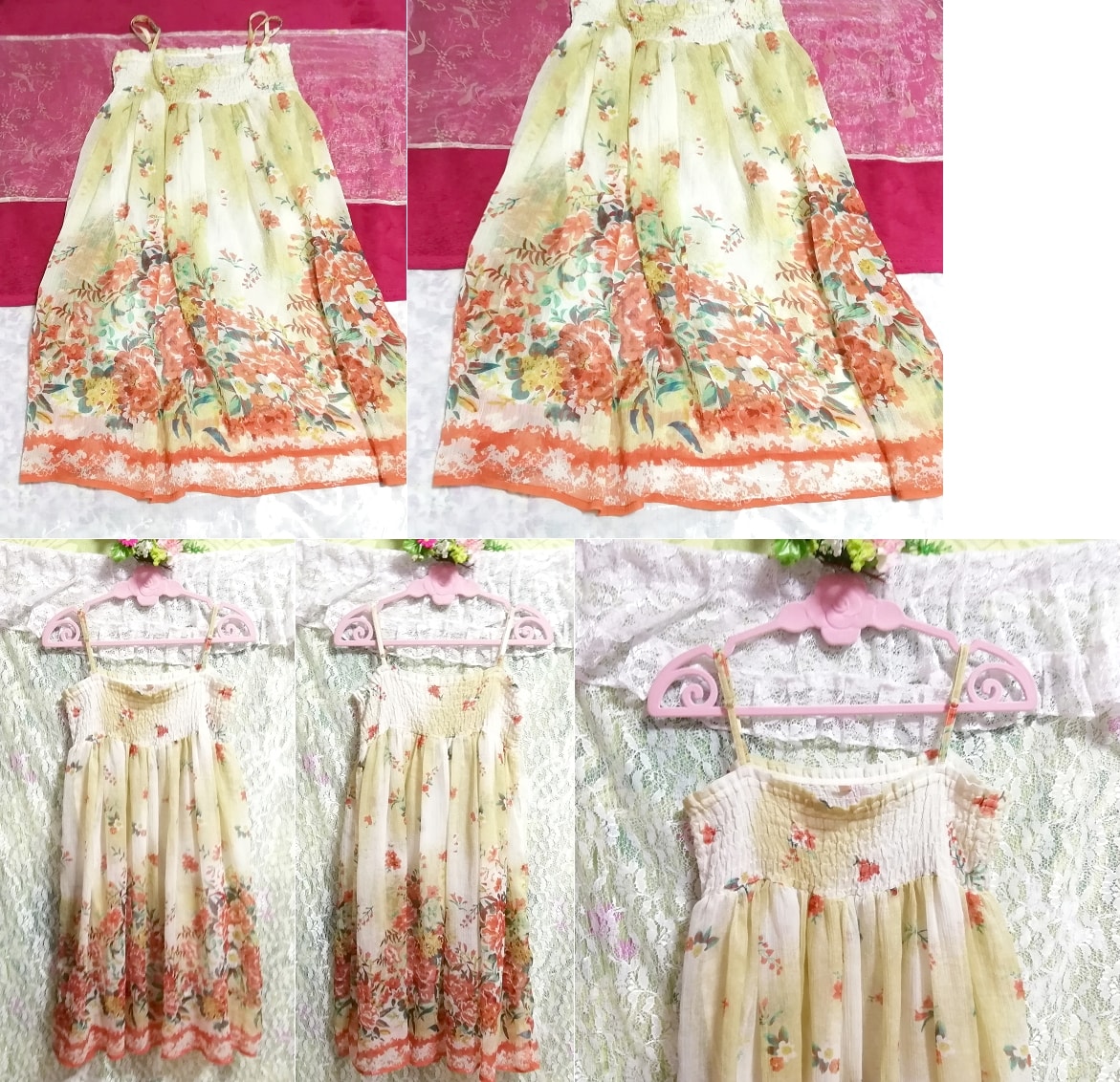 Made in India 시폰 아마센 꽃무늬 네글리제 나이트가운 캐미솔 드레스, 무릎길이 스커트, m 사이즈