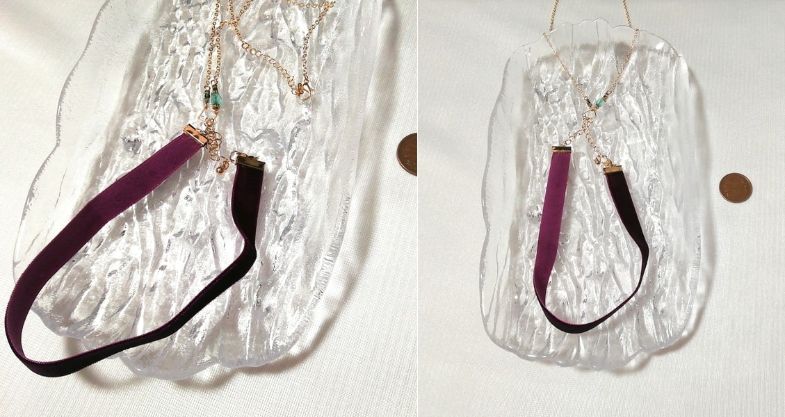 紫丝带项链项链吊坠 choker 饰品内部, 女士配饰, 项链, 吊坠, 其他的