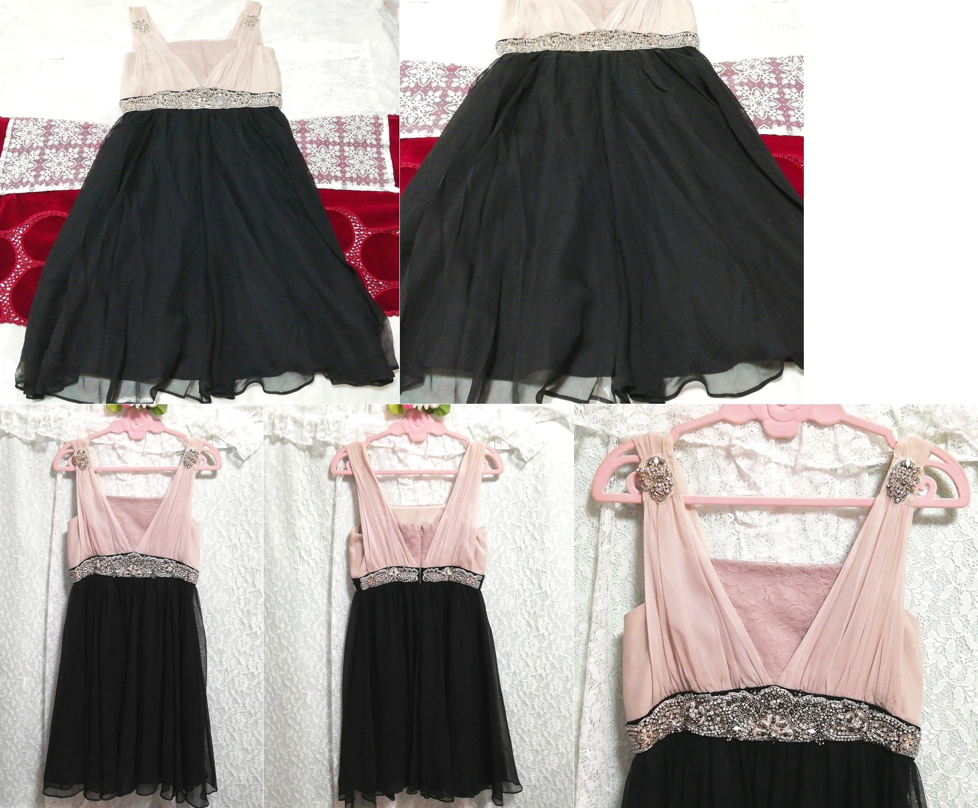 Rosa Chiffon-Schmuck, schwarzer Rock, luxuriöses Negligé-Nachthemd aus Seide, Mode, Frauenmode, Nachtwäsche, Pyjama