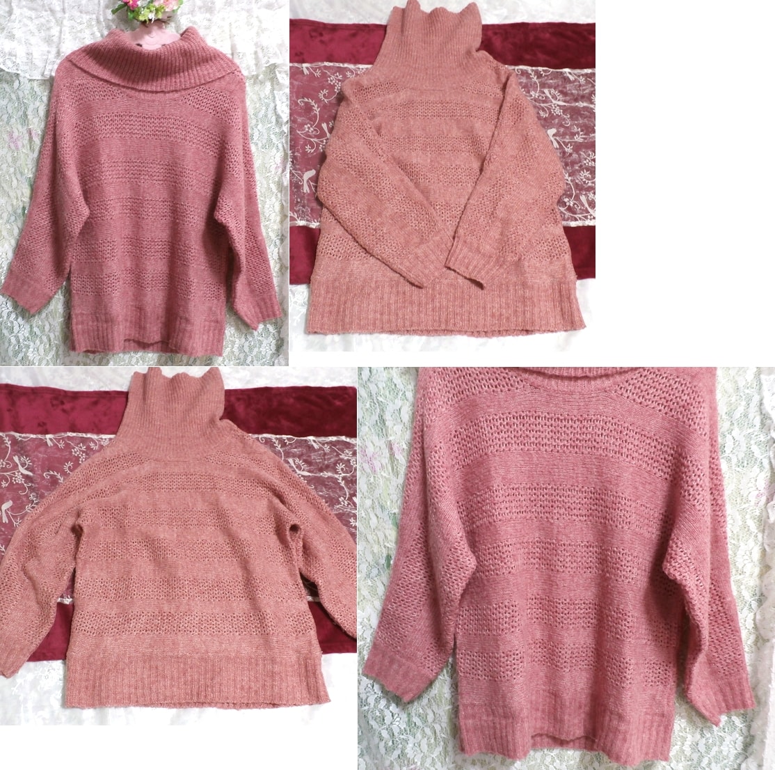 Pull rose rose en tricot, tricoter, pull-over, manche longue, taille m
