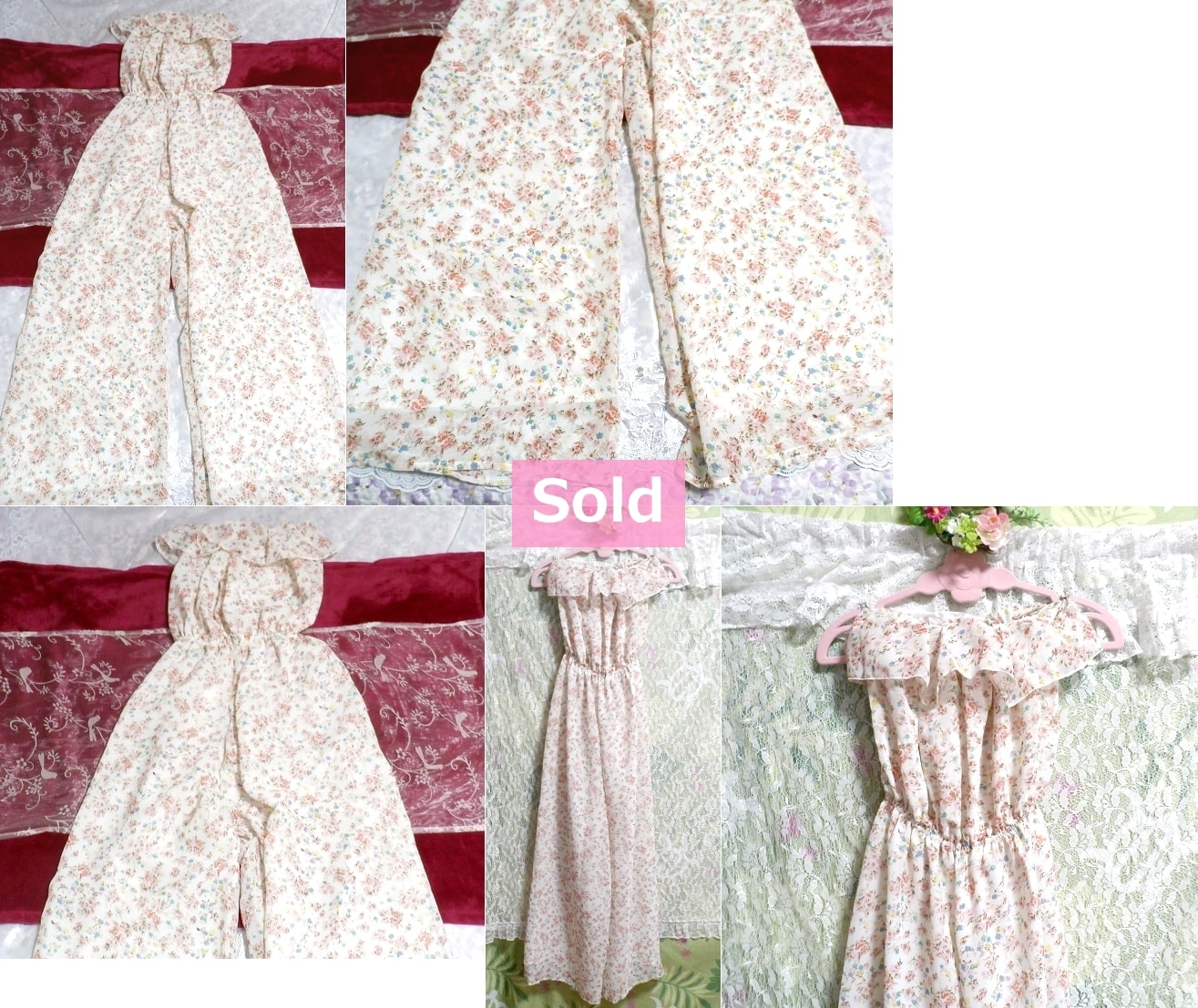 White flower pattern onepiece long pants