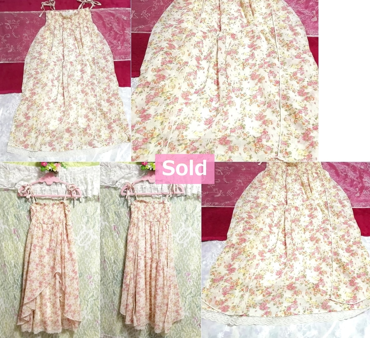 플로럴 화이트 페일 핑크 플로럴 패턴 시폰 네글리제 나이트가운 캐미솔 드레스, 패션, 숙녀 패션, 캐미솔
