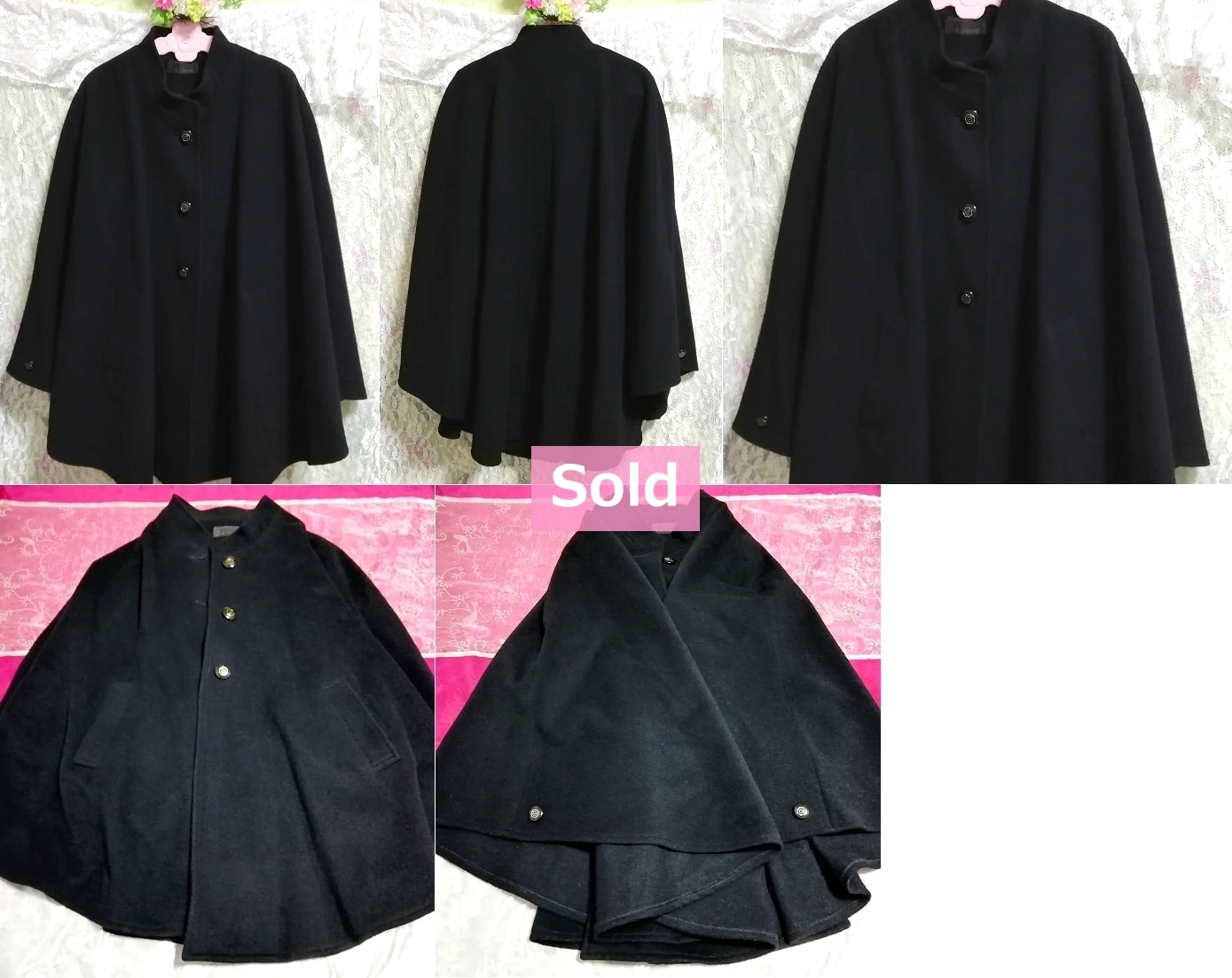 Della Rovery مصنوع في اليابان معطف أسود من المعطف مصنوع في اليابان معطف كيب أسود