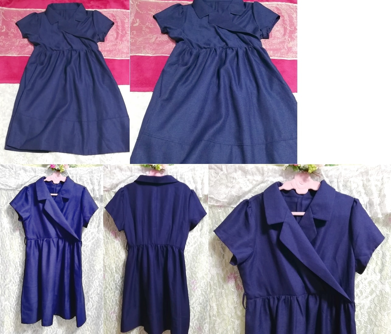 海军蓝海军西装风格短袖睡衣睡袍束腰连衣裙, 迷你裙, XL尺寸及以上