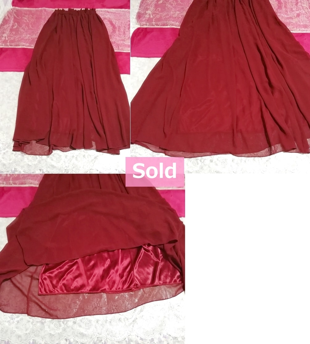 Wine red chiffon maxi long skirt