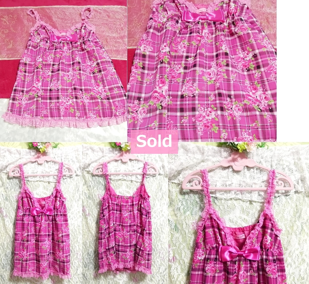 Camisola de gasa con cinta de raso floral para niñas rosa hecha en japón