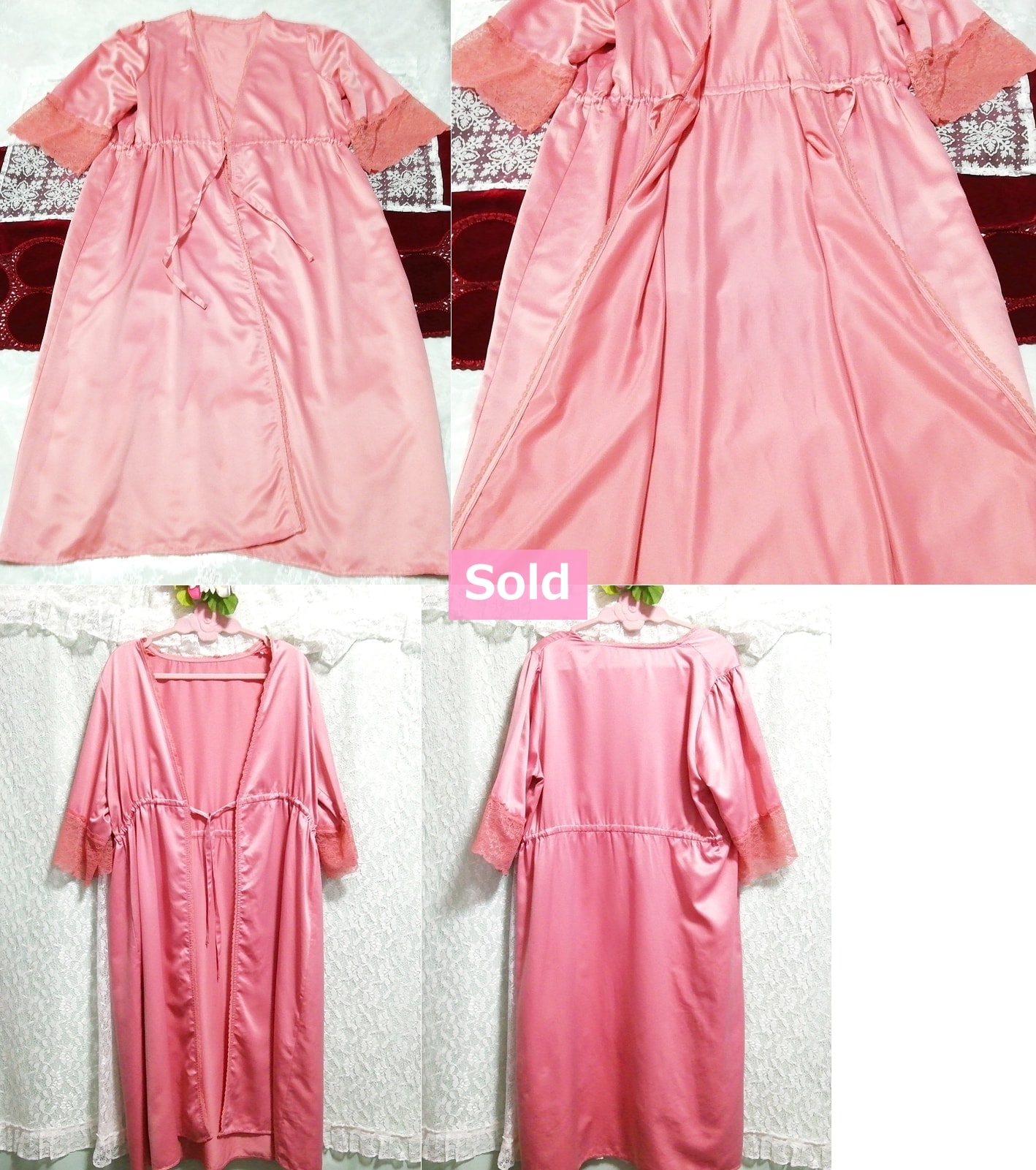 Pink satin maxi nightgown nightwear haori gown one-piece dress, fashion, ladies' fashion, nightwear, pajamas