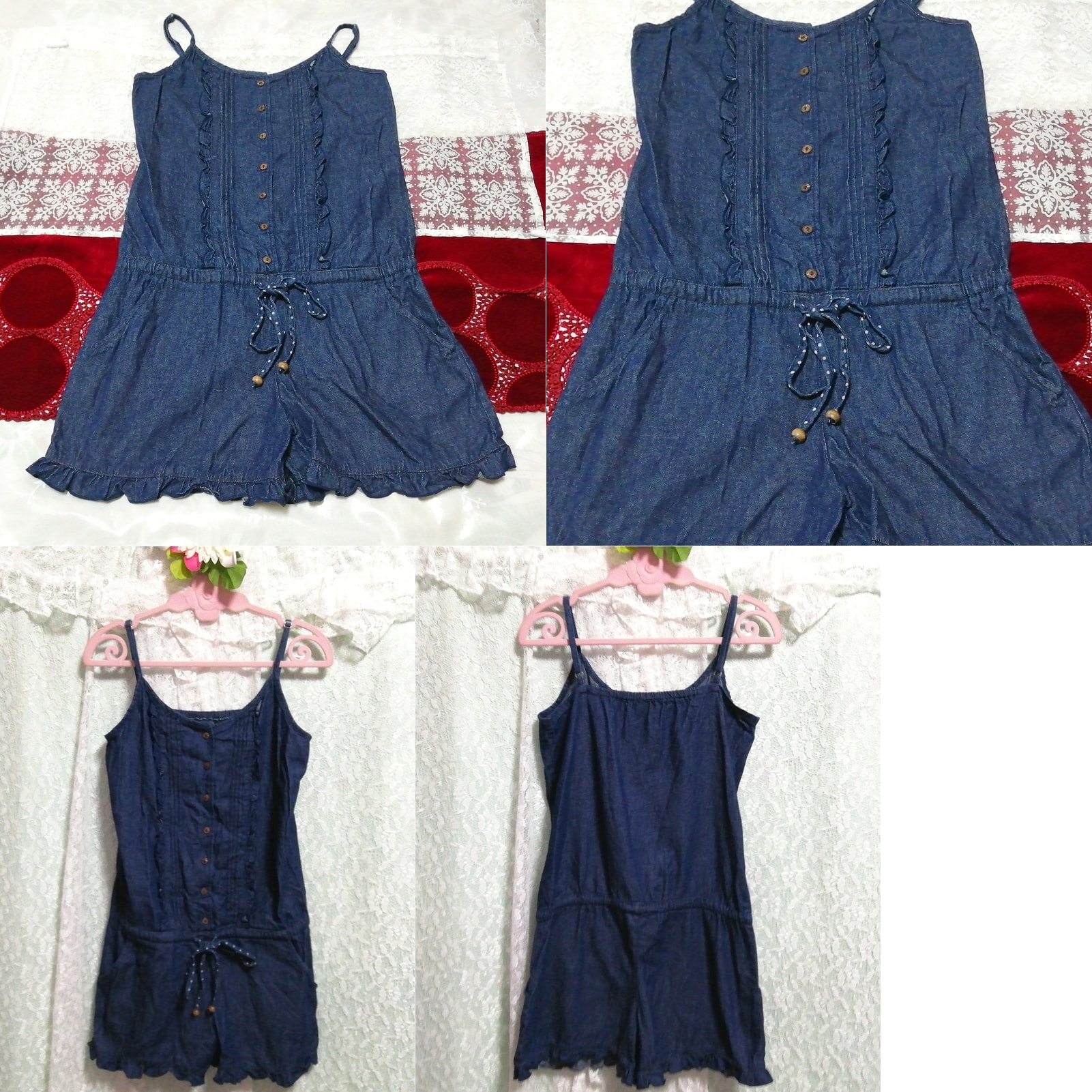 Marineblaues Denim-Culottes-Negligé-Nachthemdkleid aus Baumwolle, Mode, Frauenmode, Leibchen