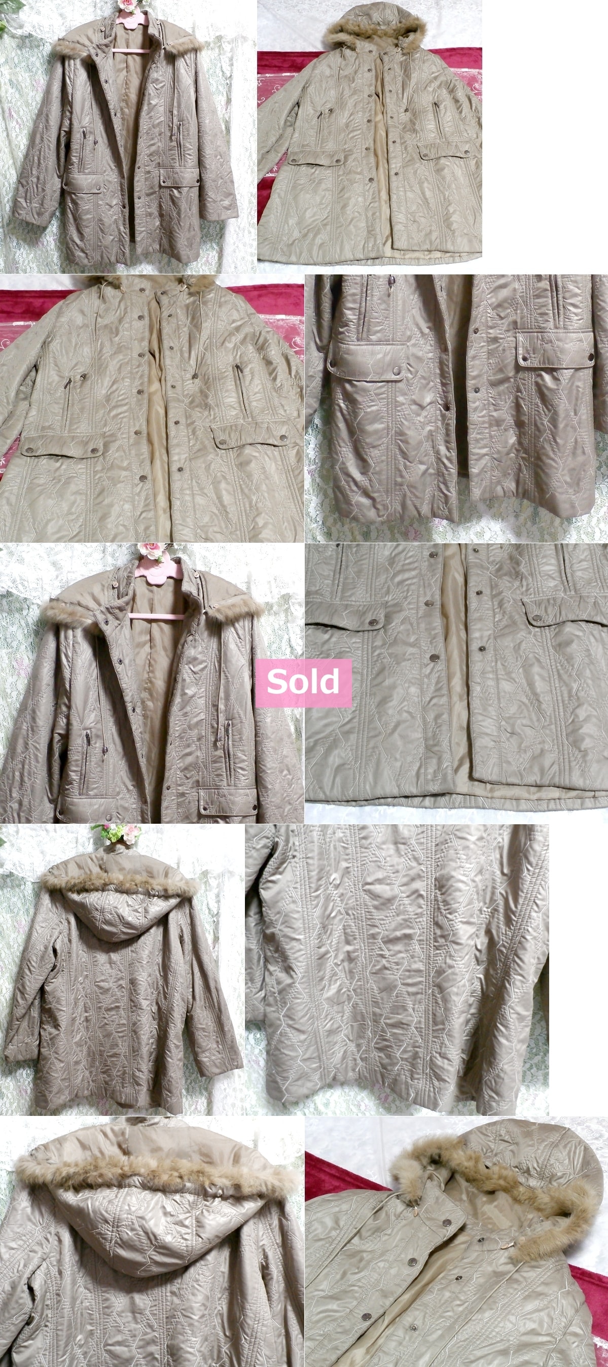 Abrigo con capucha de piel de conejo color lino / manto / exterior