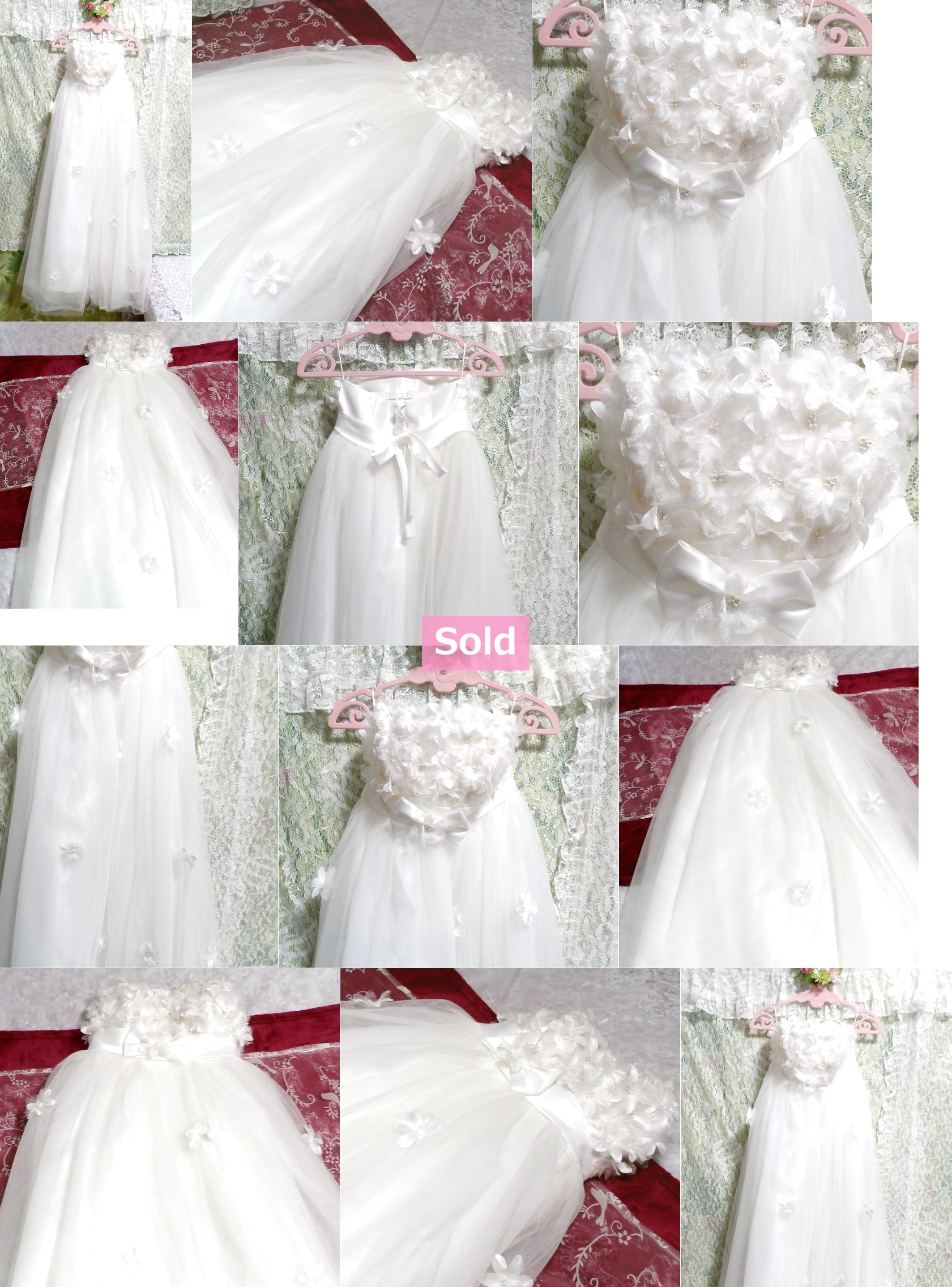 美しい純白花嫁お姫様プリンセスウエディングドレス Beautiful pure white bride princess prom dress