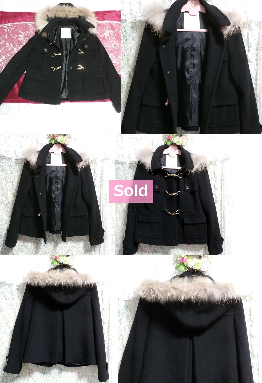 Черное черное пончо-накидка в стиле енота, пальто с меховым капюшоном, верхняя одежда, пальто, шерсть, шерсть, енот