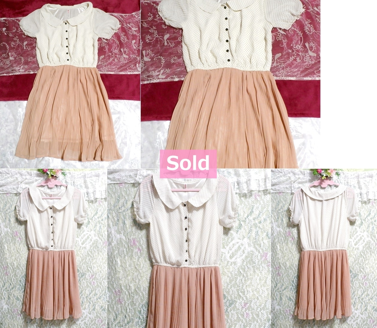 White water ball pattern blouse tops pink tulle skirt one piece, dress & knee length skirt & M size