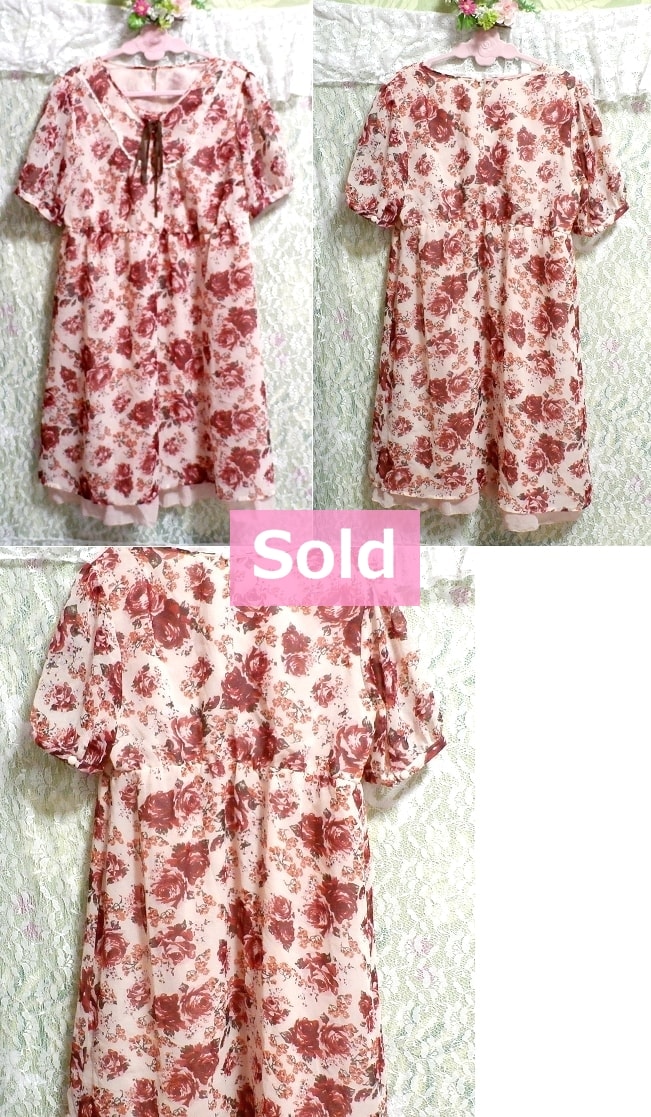 赤い花柄チュニックワンピース/トップス Red flower pattern tunic onepiece/tops