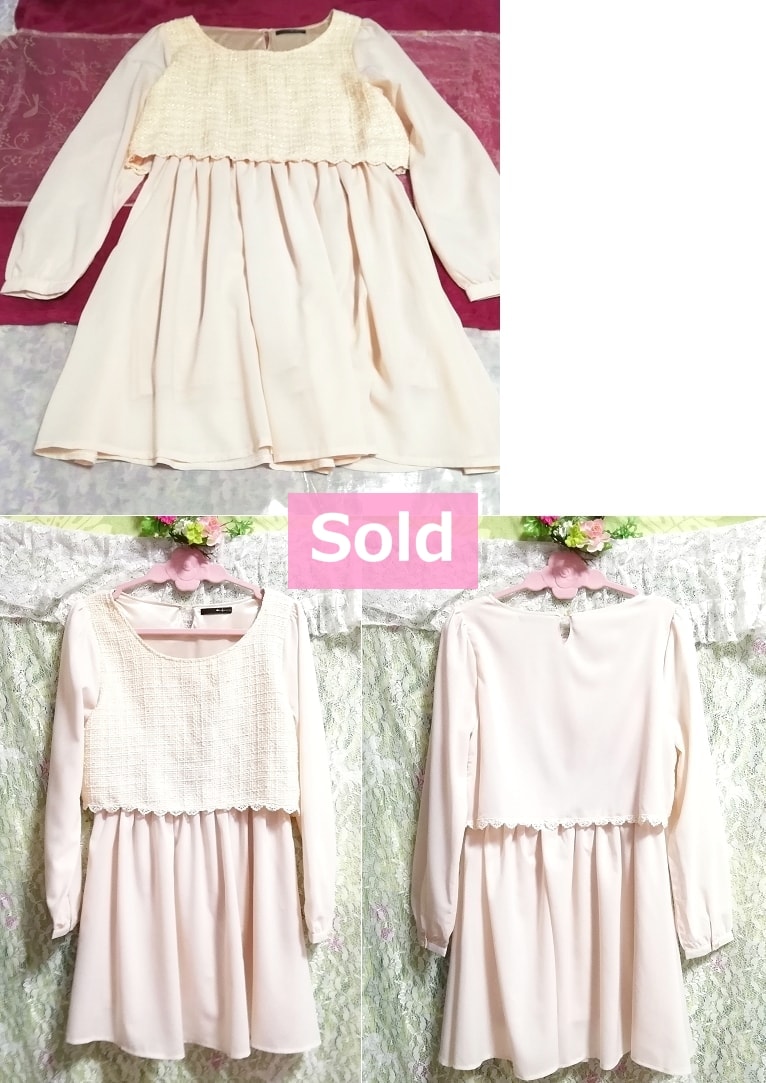 樱桃粉红色雪纺棉蕾丝上衣雪纺裙一件，连衣裙和膝盖长度的裙摆，M码