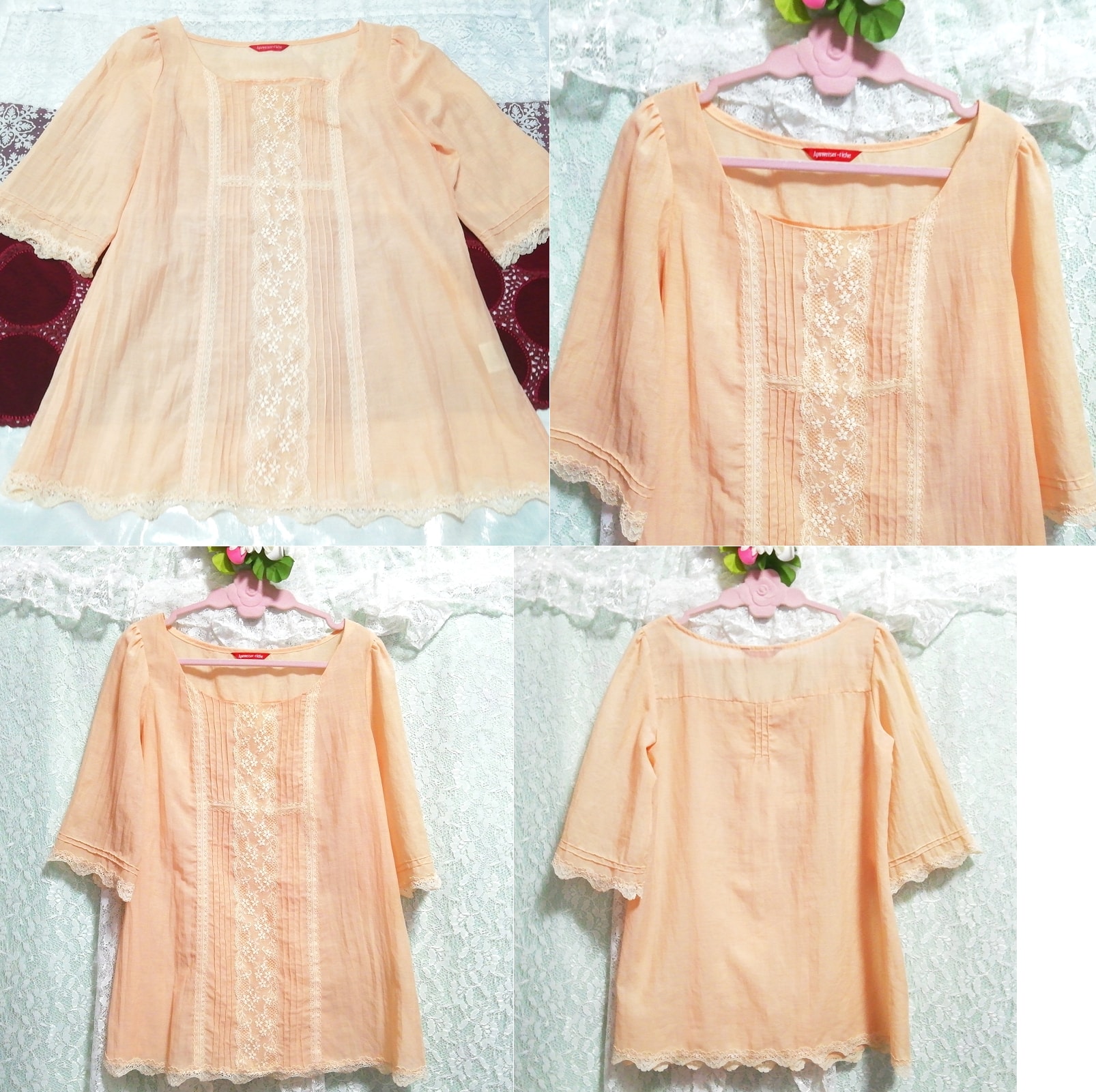 Orange lace short sleeve tunic negligee nightgown nightwear dress, tunic, long sleeve, m size
