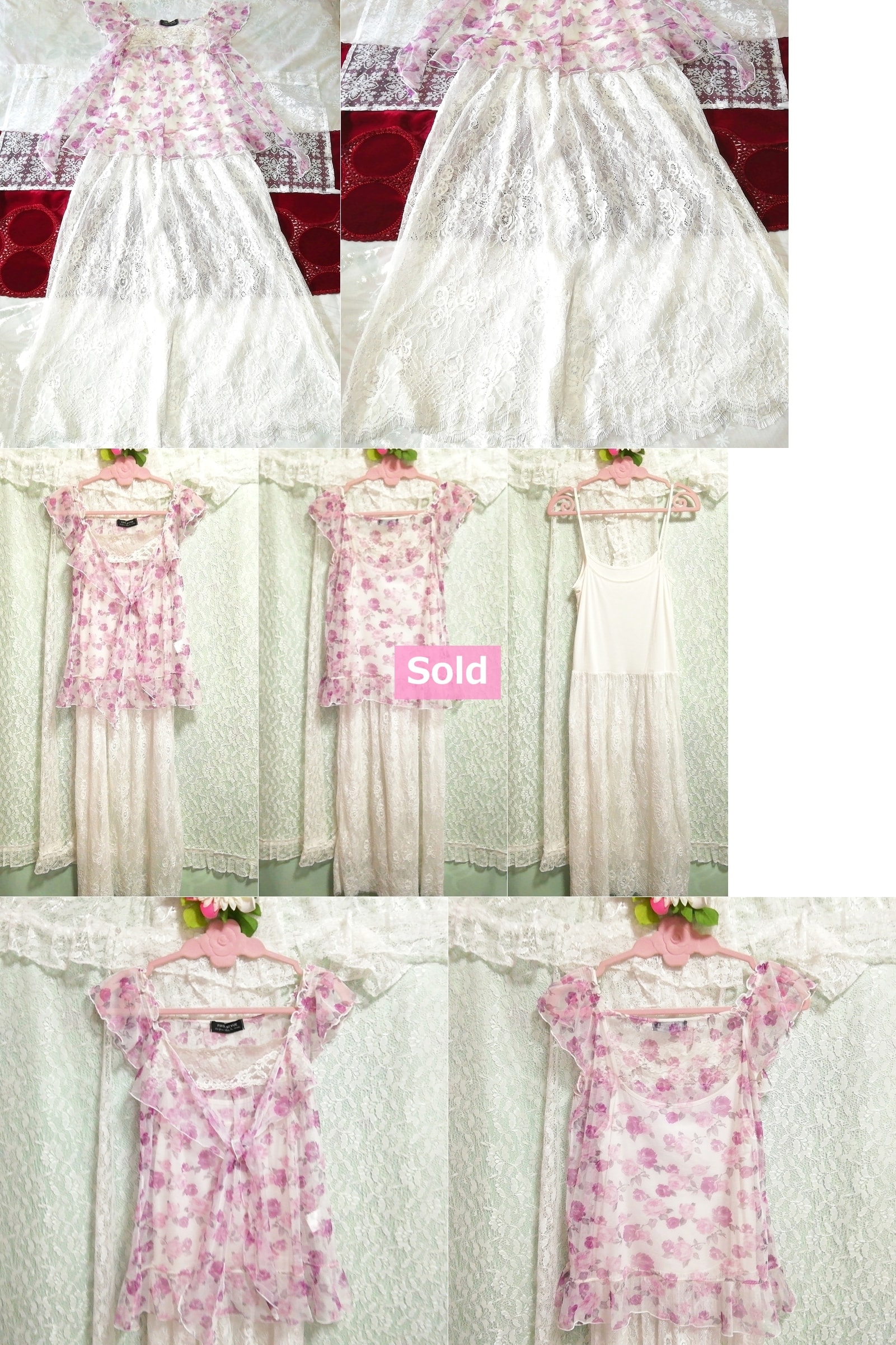 Lilafarbenes, durchsichtiges Tunika-Negligé-Nachthemd mit Blumenmuster, Babydoll-Kleid, 2 Stück, Mode, Frauenmode, Nachtwäsche, Pyjama