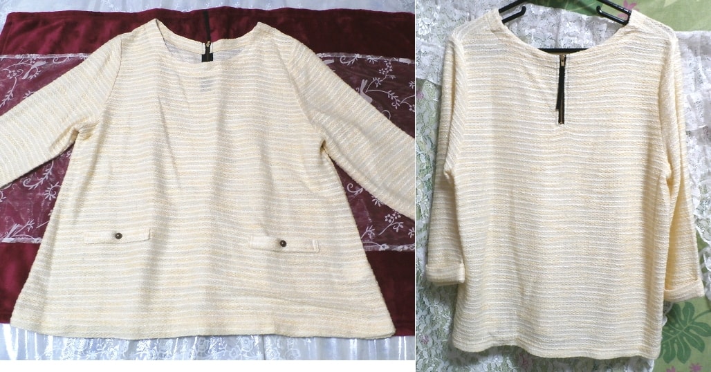 淡い黄色のトップス/セーター/ニット/トップス Pale yellow tops/sweater/knit/tops, ニット、セーター, 長袖, XLサイズ以上