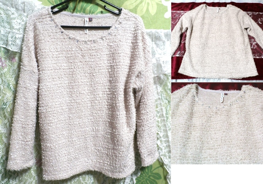 Light pink diamond style jeweled sweater knit tops, knit, sweater, long sleeve, m size