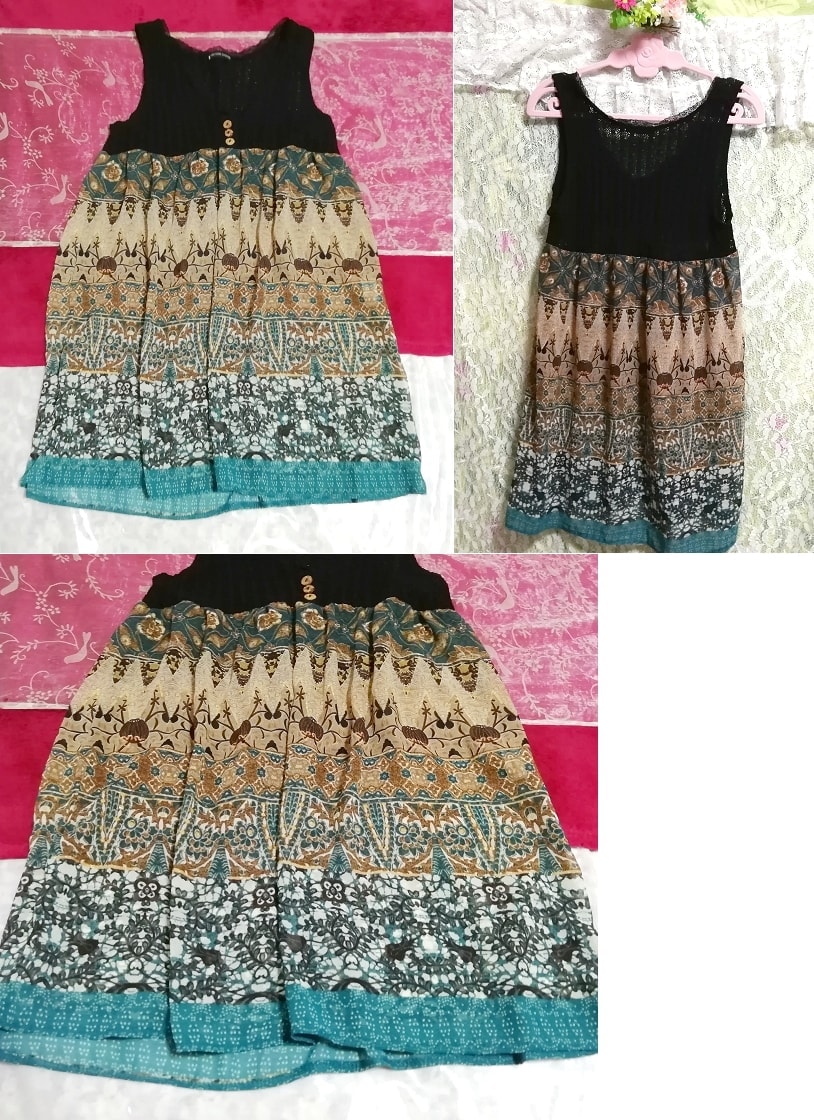 Black lace ethnic pattern chiffon negligee nightgown tunic dress, tunic, sleeveless, sleeveless, m size
