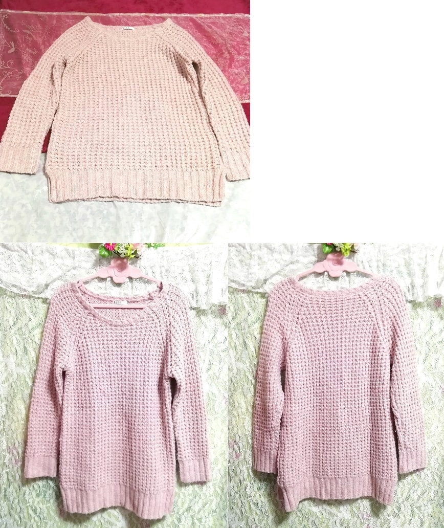 ELLE インドネシア製ピンク編み長袖/セーター/ニット/トップス Made in indonesia pink long sleeve sweater knit tops, ニット、セーター, 長袖, Mサイズ