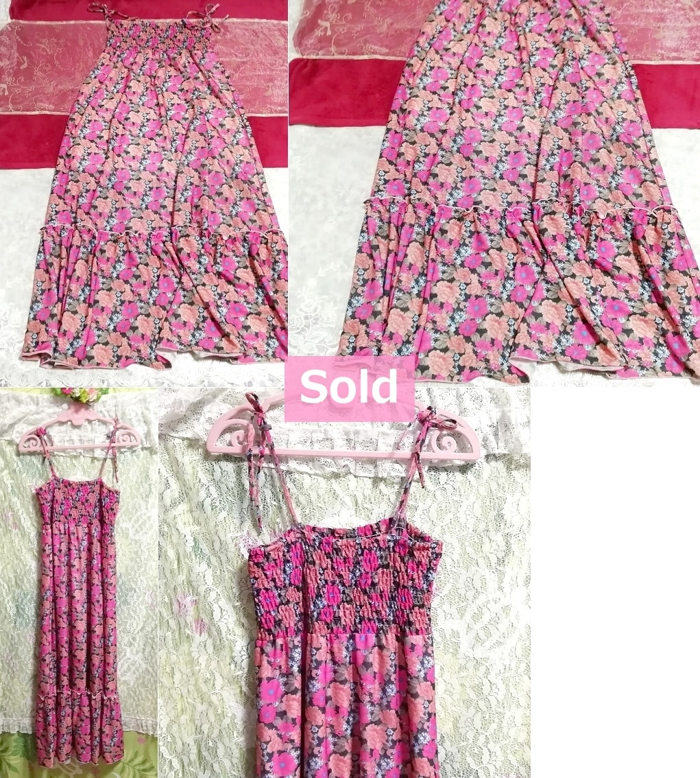 Schwarz grau rosa Magenta Blumendruck Leibchen Maxi einteilig, Kleid & langer Rock & M Größe