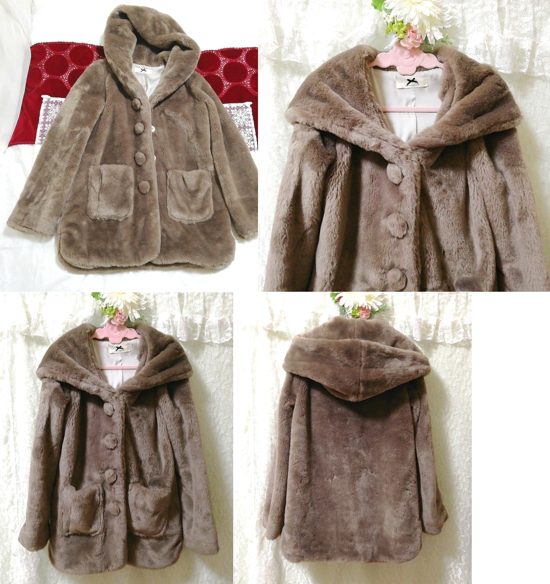 Aire de restauration marron moelleux gris rose, manteau, manteau en général, taille m