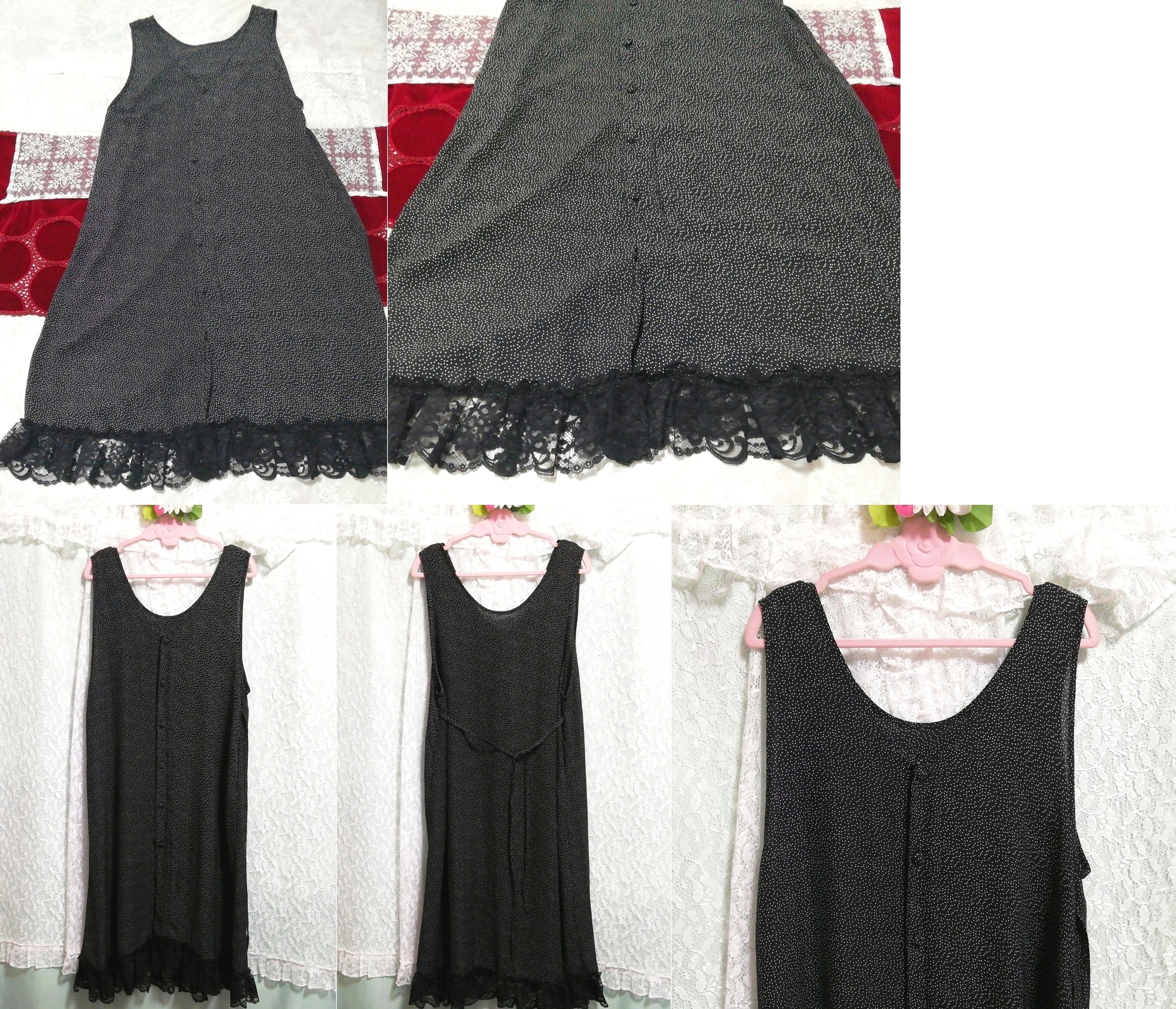 Schwarz-weißes, ärmelloses Negligé-Nachthemd aus Chiffon mit Polka-Dots und Maxi-Nachtwäsche, langer Rock, Größe m