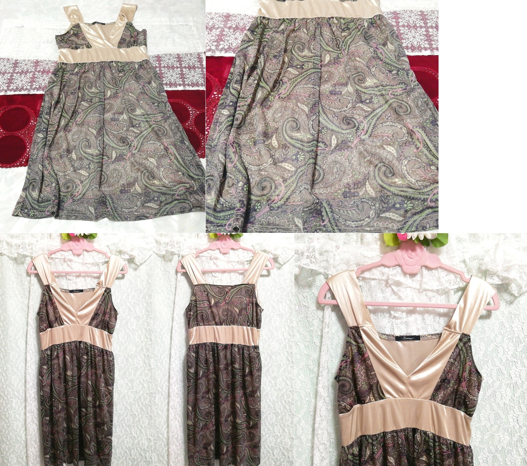 Gray ethnic pattern chiffon sleeveless negligee nightgown half dress, knee length skirt, m size