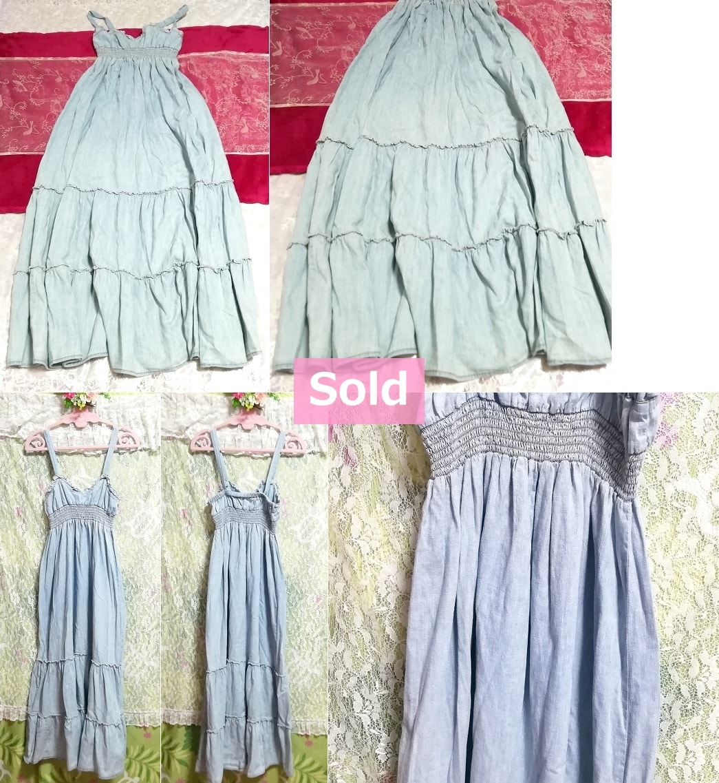 Light blue denim cotton 100% camisole skirt maxi one piece