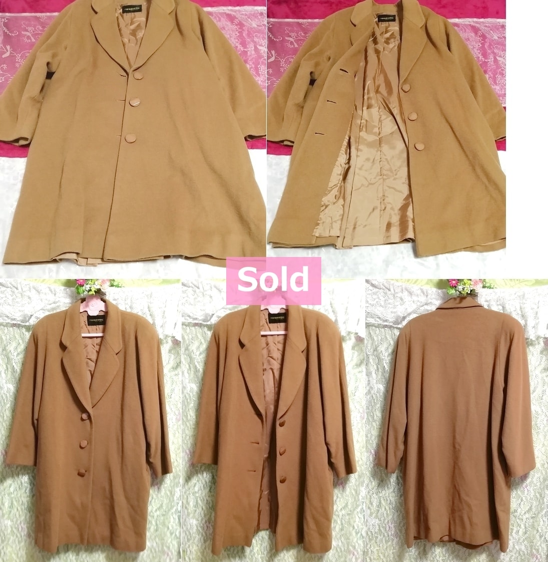कश्मीरी भूरा सरल लंबा कोट / जैकेट / जापान में बना, कोट और कोट सामान्य और एम आकार