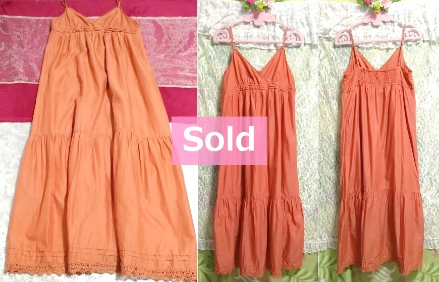 100% orange cotton camisole long maxi one piece