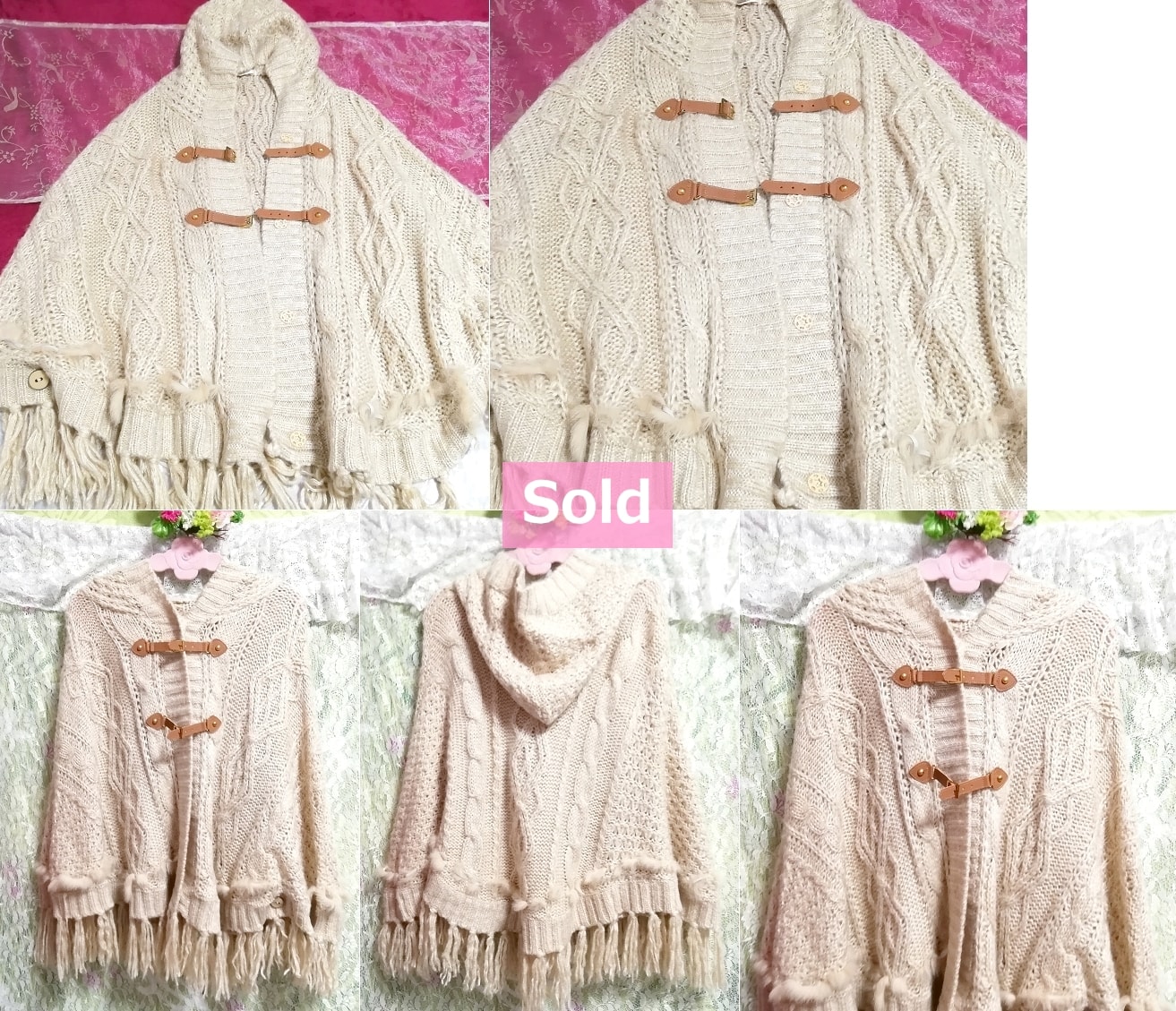 Flax color rabbit fur knit sweater fringe poncho cape, ladies fashion & jacket, jacket & poncho