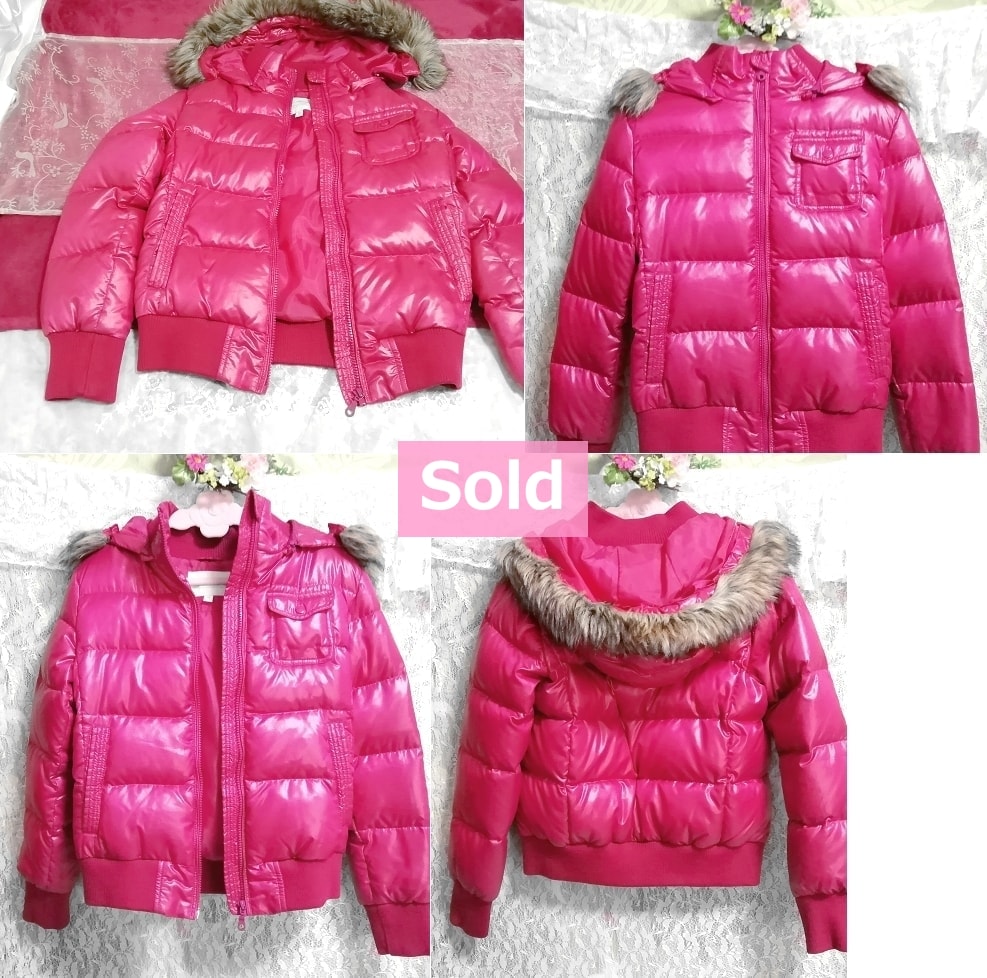 Manteau court à capuche rose fluo magenta, vêtement d'extérieur, manteau, manteau de duvet, taille m
