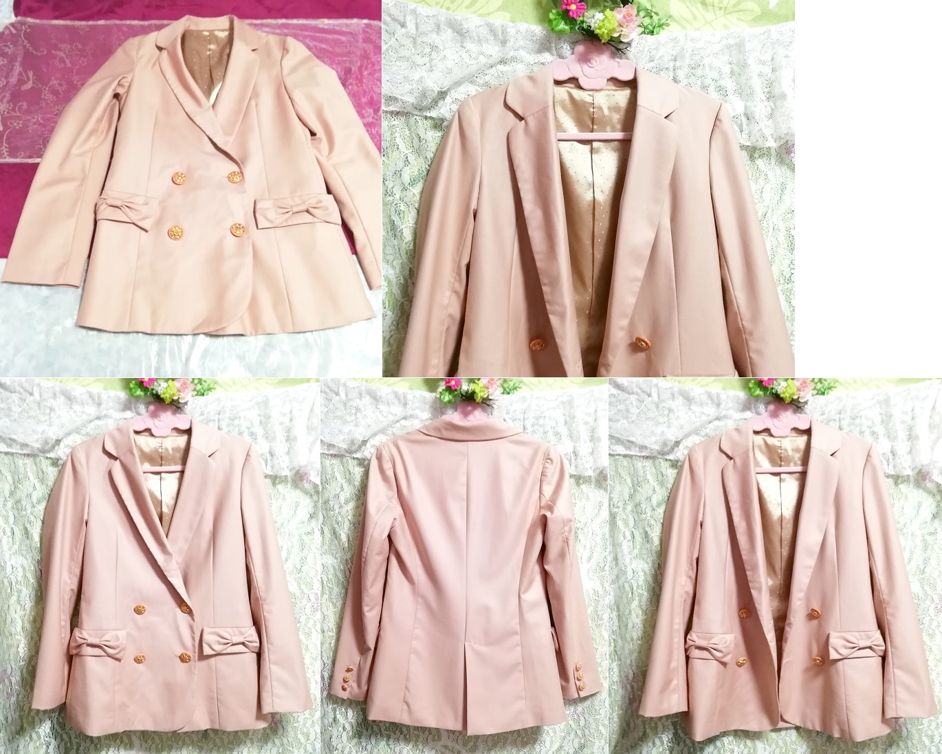 गुलाबी बेज जैकेट कोट हाओरी कार्डिगन, महिलाओं का फैशन, कार्डिगन, मी आकार
