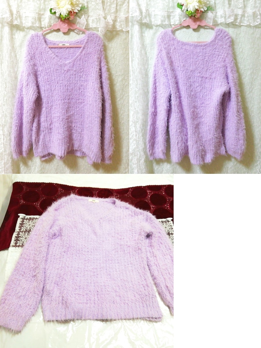 Pull en maille violet clair Ozoc, tricoter, pull-over, manche longue, taille m